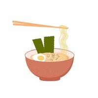 ilustração vetorial de estoque de ramen. macarrão delicioso. o prato nacional da coreia. Ásia. Isolado em um fundo branco. pauzinhos chineses. sopa quente. vetor
