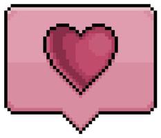 bolha de fala rosa de pixel art com ícone de vetor de ícone de coração para jogo de 8 bits em fundo branco