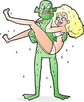 monstro do pântano dos desenhos animados carregando mulher de biquíni vetor