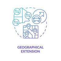 ícone de conceito gradiente azul extensão geográfica. Desenvolvimento de infraestrutura. maas requisito idéia abstrata ilustração de linha fina. desenho de contorno isolado. vetor