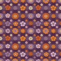 padrão xadrez roxo e flores de margarida vintage. padrão sem emenda de outono boho. vetor