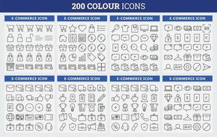 conjunto de ícones de 200 cores. relacionados a negócios, recursos humanos, médicos. conjunto de ícones da web. coleção de ícones de cores. ilustração vetorial. vetor