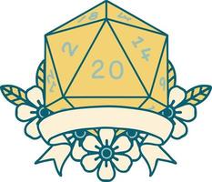 ilustração de rolagem de dados d20 de acerto crítico natural de 20 vetor