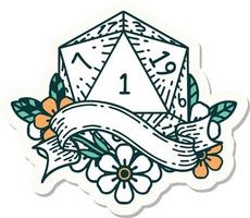 adesivo de rolo de dados natural um d20 vetor