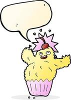 monstro de cupcake de desenho animado com balão vetor