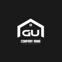 gu letras iniciais vetor de design de logotipo para construção, casa, imóveis, construção, propriedade.