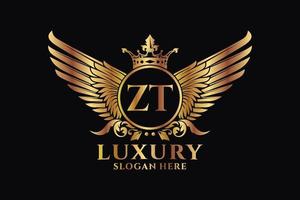 luxo royal wing letter zt crest gold color logo vector, logotipo da vitória, logotipo da crista, logotipo da asa, modelo de logotipo vetorial. vetor