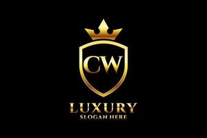 logotipo de monograma de luxo elegante inicial cw ou modelo de crachá com pergaminhos e coroa real - perfeito para projetos de marca luxuosos vetor