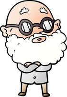 homem curioso dos desenhos animados com barba e óculos vetor