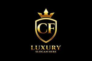 logotipo de monograma de luxo elegante cf inicial ou modelo de crachá com pergaminhos e coroa real - perfeito para projetos de marca luxuosos vetor