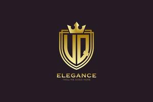 inicial uq elegante logotipo de monograma de luxo ou modelo de crachá com pergaminhos e coroa real - perfeito para projetos de marca luxuosos vetor