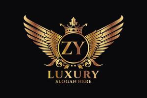 luxo royal wing letter zy crest gold color logo vector, logotipo da vitória, logotipo da crista, logotipo da asa, modelo de logotipo vetorial. vetor