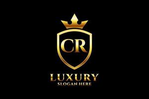 inicial cr elegante logotipo de monograma de luxo ou modelo de crachá com pergaminhos e coroa real - perfeito para projetos de marca luxuosos vetor