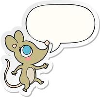 mouse bonito dos desenhos animados e adesivo de bolha de fala vetor