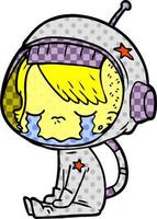 garota astronauta chorando de desenho animado sentada vetor