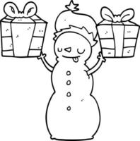 boneco de neve dos desenhos animados com presente vetor