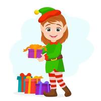 personagem de elfo com presentes para o feriado de natal vetor