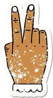 mão de estilo de tatuagem retrô, levantando o gesto de dois dedos vetor