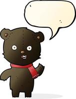 desenho animado acenando o filhote de urso preto com cachecol com balão vetor
