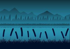 Paisagem livre dos rios da noite com reeds Silhouttes Vector