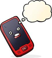 telefone móvel dos desenhos animados com balão de pensamento vetor