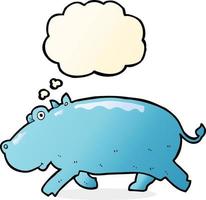 hipopótamo de desenho animado com balão de pensamento vetor