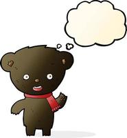 urso preto bonito dos desenhos animados com balão de pensamento vetor