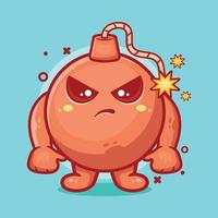 mascote de personagem de bomba redonda séria com desenho isolado de expressão de raiva em design de estilo simples vetor