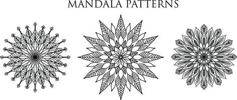 fundo de design de mandala ornamental de luxo, design de mandala, design de papel de parede de arte de livro de colorir padrão de mandala, padrão de azulejos, cartão de saudação, design de mandala definido, preto, design de mandala vetor