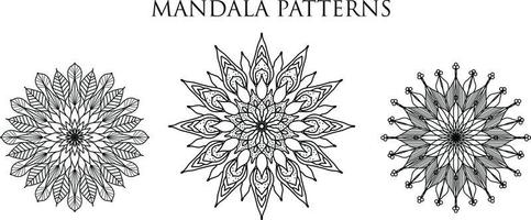 fundo de design de mandala ornamental de luxo, design de mandala, design de papel de parede de arte de livro de colorir padrão de mandala, padrão de azulejos, cartão de saudação, design de mandala definido, preto, design de mandala vetor