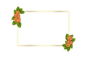 moldura dourada decorada com flores rosas e folhas em estilo cartoon, isolado no fundo branco. modelo para saudação, convite. ilustração vetorial vetor