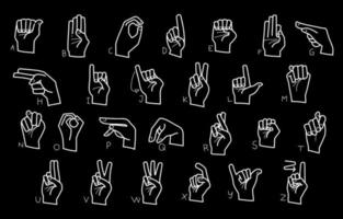 desenho de doodle asl linguagem de sinais alfabeto ilustração vetor