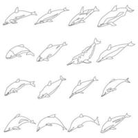 ícones de golfinhos definir contorno vetorial vetor