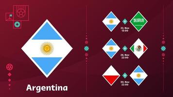 seleção argentina agenda partidas da fase final do mundial de futebol de 2022. ilustração vetorial de partidas de futebol mundial 2022. vetor