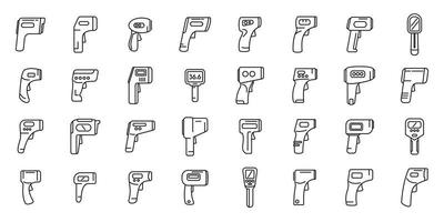 ícones de termômetro a laser definir vetor de contorno. dispositivo de aquecimento