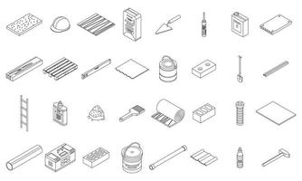 ícones de materiais de construção definir contorno vetorial vetor