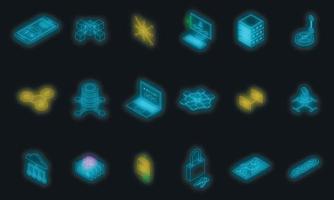 conjunto de ícones de cadeia de blocos vetor neon