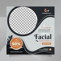 design de promoção de centro de cuidados faciais de beleza post de mídia social e banner. conceito de modelo de vetor quadrado de salão de spa de cabelo profissional, ioga, meditação, venda de cosméticos, tratamento de pele, etc