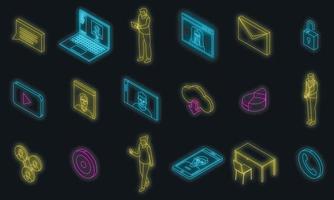 conjunto de ícones de reunião on-line vector neon