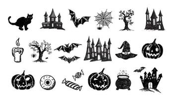 símbolos de halloween ilustrações desenhadas à mão vetor