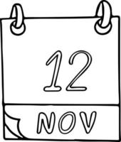 calendário desenhado à mão em estilo doodle. 12 de novembro. dia mundial da pneumonia, data. ícone, elemento de adesivo para design. planejamento, férias de negócios vetor