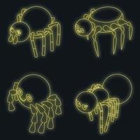 ícones de aranha definir vetor neon