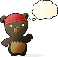 urso preto de desenho animado usando chapéu com balão de pensamento vetor