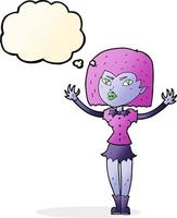 garota vampira dos desenhos animados com balão de pensamento vetor