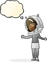 mulher de desenho animado usando capacete de astronauta com balão de pensamento vetor