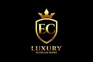 logotipo de monograma de luxo elegante inicial ec ou modelo de crachá com pergaminhos e coroa real - perfeito para projetos de marca luxuosos vetor