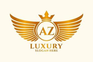 luxo royal wing letter az crest gold color logo vector, vitória logo, crista logo, asa logo, modelo de logotipo vetorial. vetor