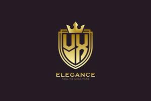 logotipo de monograma de luxo elegante inicial vx ou modelo de crachá com pergaminhos e coroa real - perfeito para projetos de marca luxuosos vetor