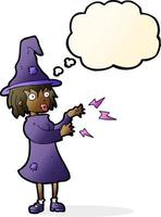 bruxa de desenho animado lançando feitiço com balão de pensamento vetor