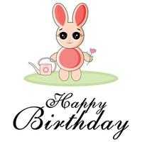 cartão de feliz aniversário com personagem de coelho. para design, decoração, impressão, cartões postais vetor